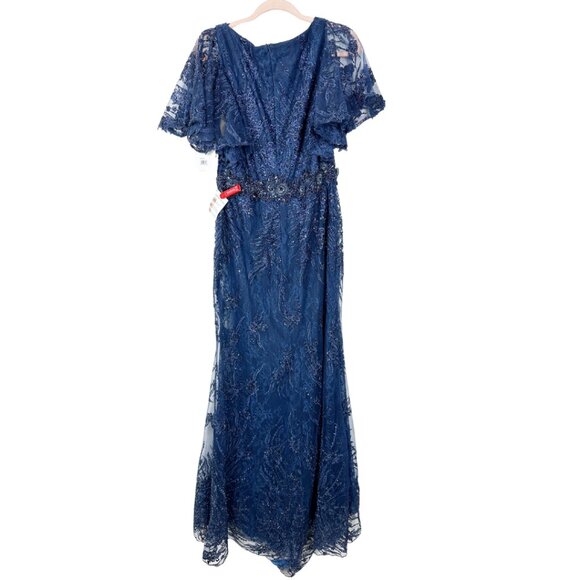 NWT Mac Duggal Vintage Flutter Sleeve Evening Gown Midnight 10 #8308 - Picture 5 of 8